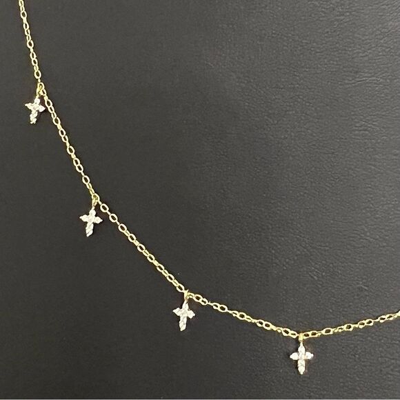 S925 Sterling silver seven crosses, gold & silver choker necklace - Picture 2 of 4